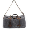 Large Canvas Leather Travel Duffel Shoulder Handbag Overnight Bag (Khaki)